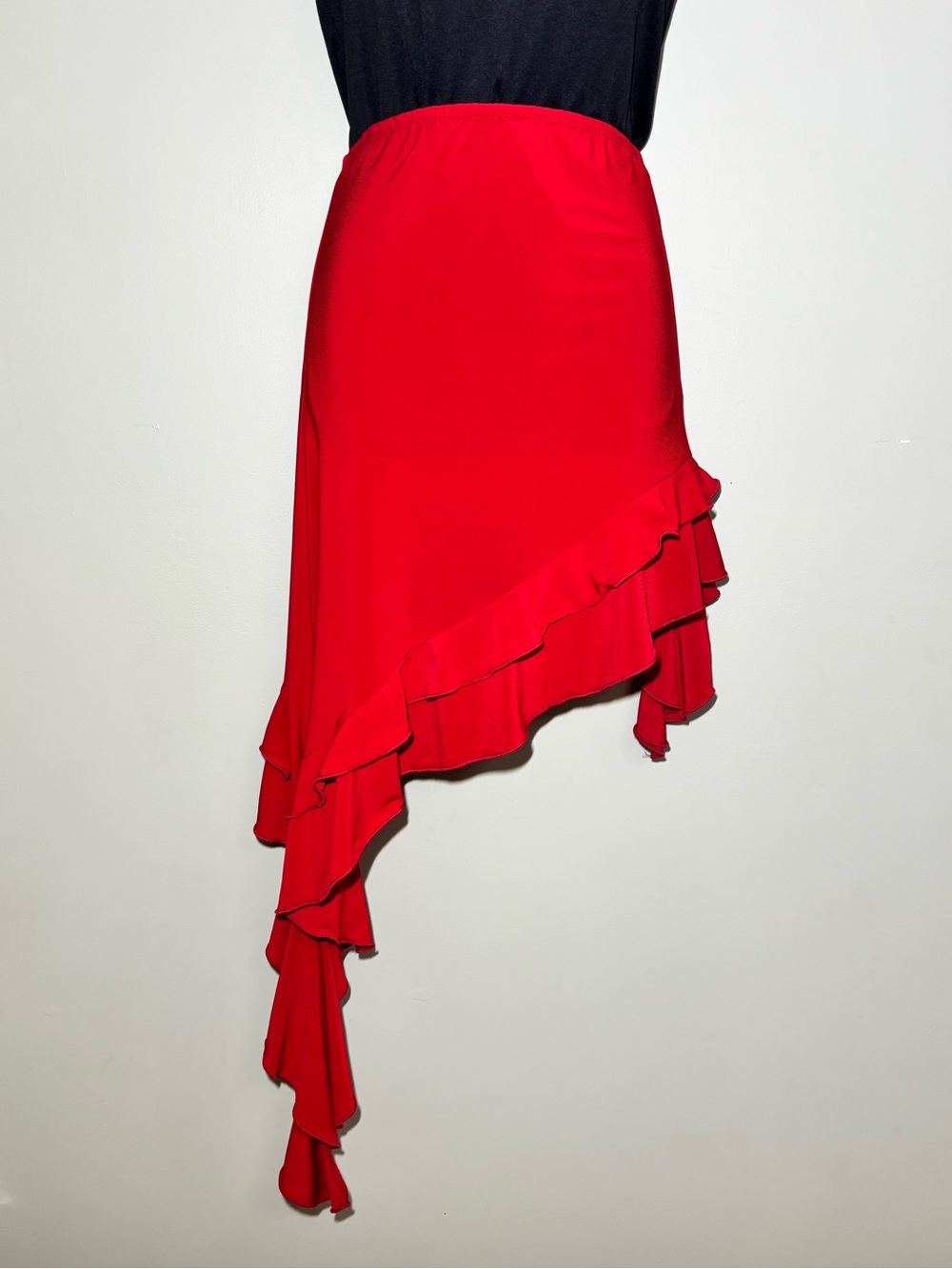 Red Convertible Ruffle Flounce High Low Skirt Strapless Top Latin Dance 1X NWT